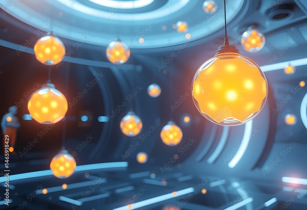 Fototapete abstract futuristic design, glowing spheres floating in soft light. modern background, digital art c