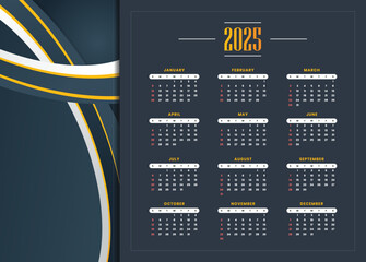 Dark abstract calendar of 2025 design