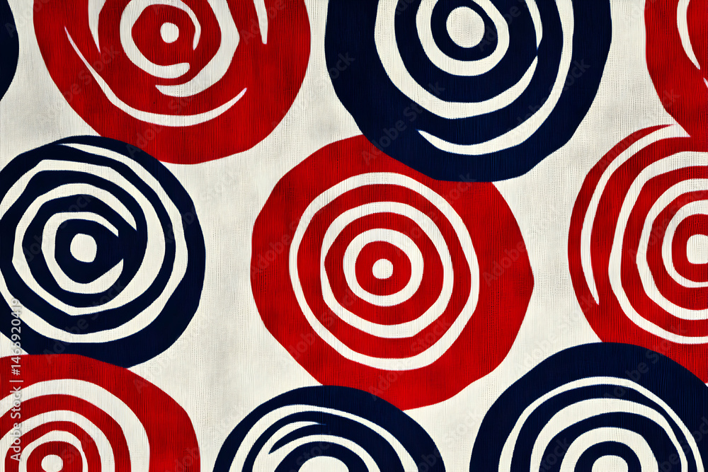 Poster abstract textile pattern with concentric circles in red, white, and navy blue. perfect for design pr