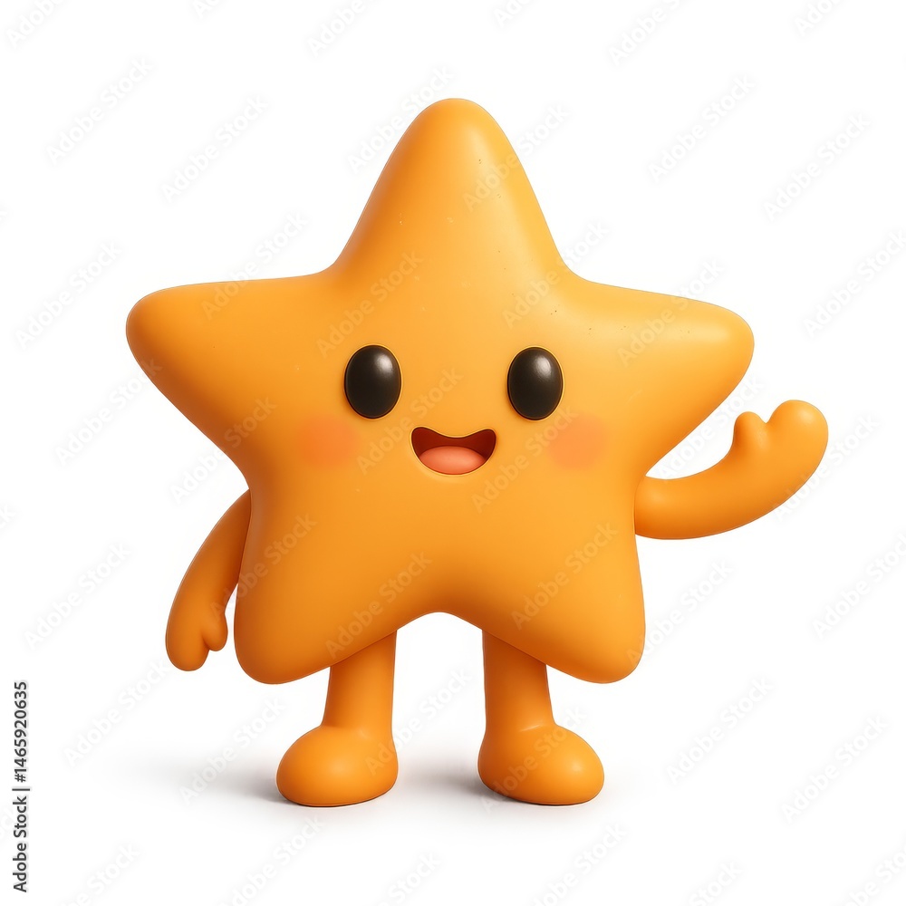 Poster cute 3d star character with cheerful expression and simple design