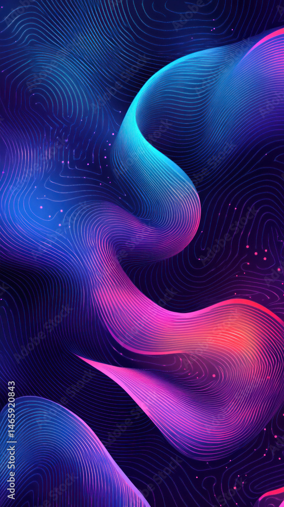 Poster a colorful, abstract image of a wave with a purple and orange hue. the image is full of energy and m
