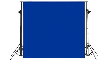 Obraz premium Professional Photo Studio Setup with Blue Backdrop and Lighting