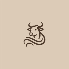 Cow logo in clean and simple line art illustration style.