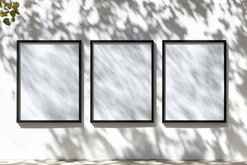 Blank frames on a wall, dappled light