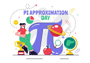 Pi Approximation Day Vector Illustration Celebrated on July 22, Featuring Mathematical Constants, Greek Letters, or a Baked Sweet Pie in a Background