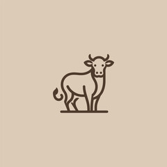 Fototapeta premium Cow logo in clean and simple line art illustration style.