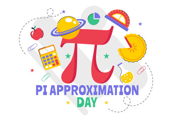 Pi Approximation Day Vector Illustration Celebrated on July 22, Featuring Mathematical Constants, Greek Letters, or a Baked Sweet Pie in a Background