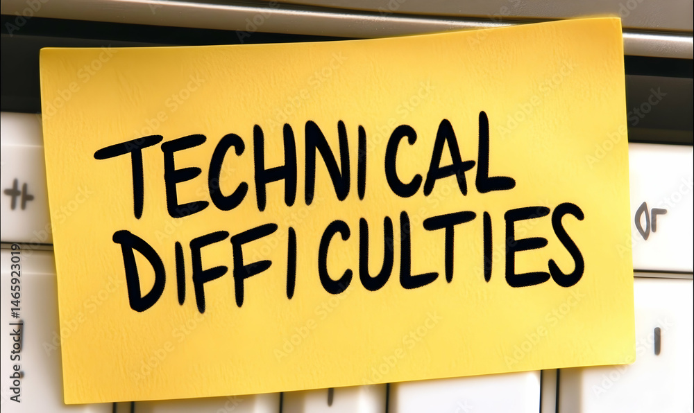 Poster yellow sticky note on keyboard displays the handwritten phrase 