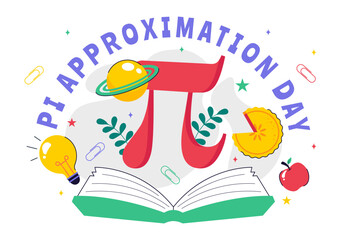 Pi Approximation Day Vector Illustration Celebrated on July 22, Featuring Mathematical Constants, Greek Letters, or a Baked Sweet Pie in a Background
