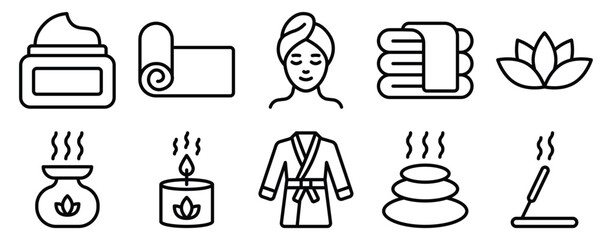 Sauna Icon Set Line Style Collection representing relaxation heat therapy and wellness rituals suitable for spa services health resorts and lifestyle applications