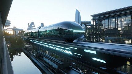 Futuristic Cityscape: High-Speed Maglev Train