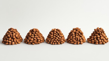 Five Almond Cones on White Background: A Study in Proportions and Texture