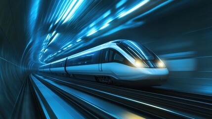 High-Speed Train in a Futuristic Tunnel