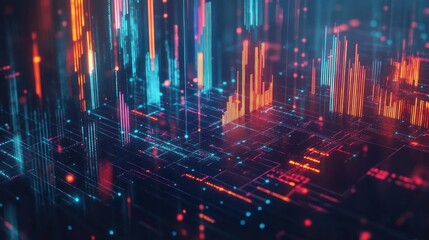 Abstract Digital Landscape: Neon Circuitry and Data Streams