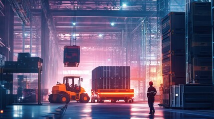 Night Shift at the Industrial Warehouse: A Modern Logistics Scene