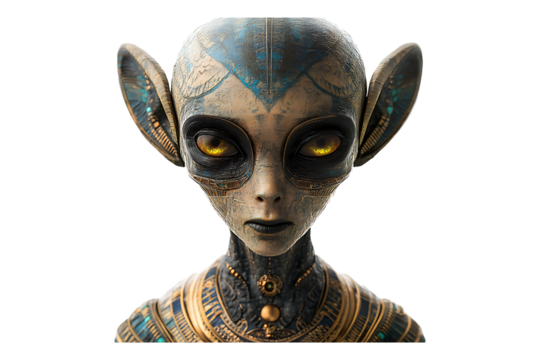 Extraterrestrial with Pharaoh Features isolated on transparent background
