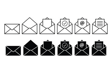  Envelope e-mail. Symbol mail,email,envelope,message in black and linear style. Vector illustration icon email.. Mail notification sign of an incoming unopened message, Closed