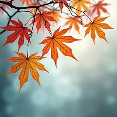 Autumn leaves on branches display vibrant red and orange hues against a soft, blurred background.