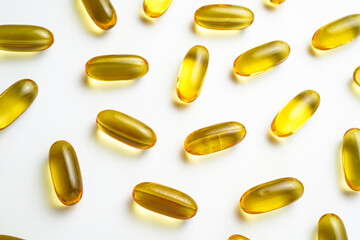 Fish oil capsules with omega 3, omega 9, vitamin D, vitamin E, Cod liver oil, evening primrose oil,...