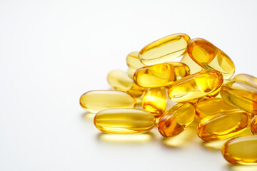 Fish oil capsules with omega 3, omega 9, vitamin D, vitamin E, Cod liver oil, evening primrose oil, borage