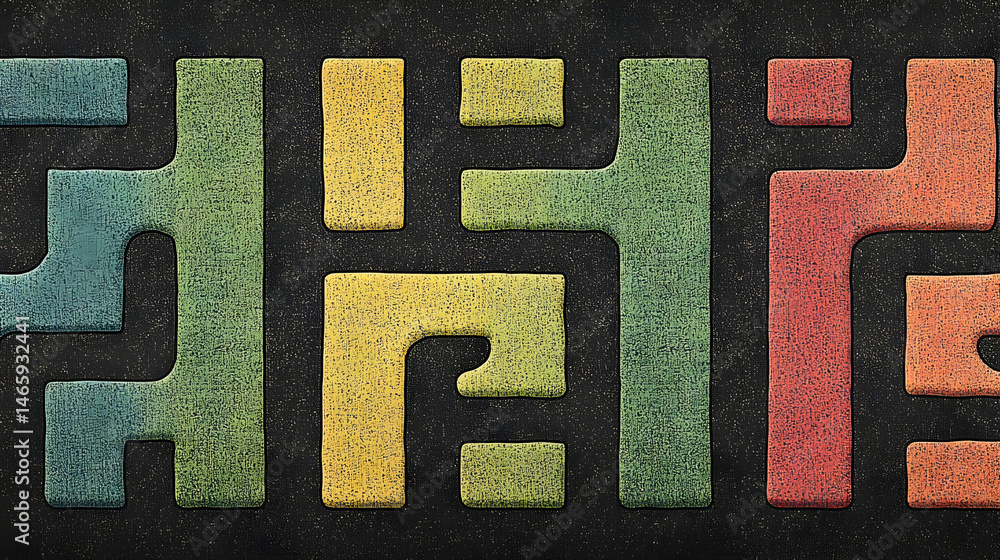 Poster Abstract colorful maze pattern on textured background. Ideal for design projects needing a geometric, vibrant, and textured element.