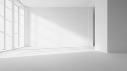 Sunlit Minimalist White Room Interior Design:  Clean Lines, Bright Space, Modern Architecture