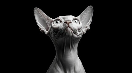 Magnificent Sphynx Cat Portrait Against Black Background