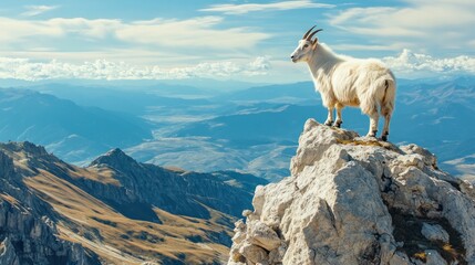 Goat standing on mountain peak
