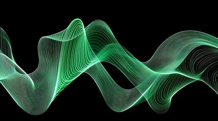 Abstract green wavy lines on black background (1)