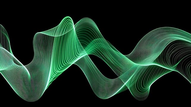 Abstract green wavy lines on black background (1)