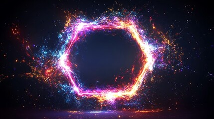 Abstract hexagon frame with vibrant energy