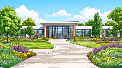 Elegant modern building with landscaping beautiful garden design