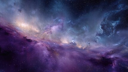 Fototapeta premium Stunning Cosmic Nebula with Ethereal Colors and Swirling Patterns Amidst a Starry Sky in a Galactic Scene