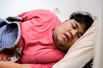 Fat Obese Man Take a Nap in Bedroom and Snoring Loud