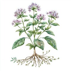 Delicate Wildflower Illustration with Roots and Green Leaves