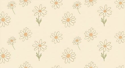 Cute daisy flower doodle pattern with soft cream tones