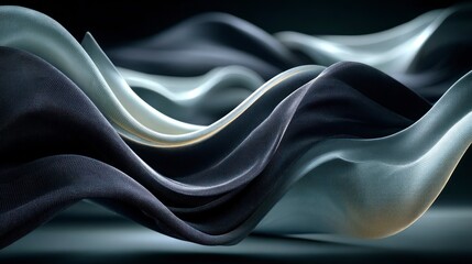 Obraz premium Elegant Flowing Fabric Waves in Monochrome Abstract Textile Design for Luxury and Modern Aesth