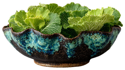Fresh Green Leafy Vegetables in Decorative Bowl
