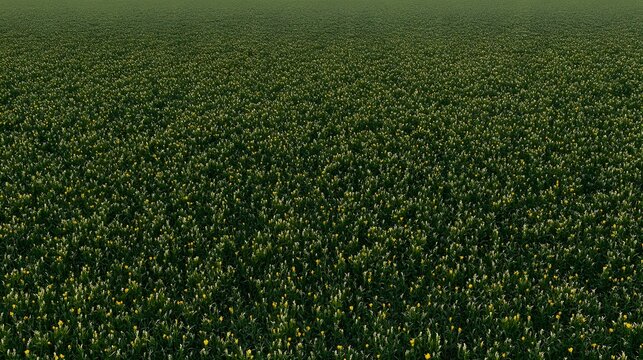Aerial View of Lush Green Field with Yellow Flowers
