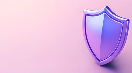 A 3D rendered iridescent purple shield sits on a pink background, symbolizing protection and security