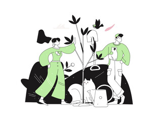 Flat character vector concept operation hand drawn illustration of planting trees on Arbor Day in spring

