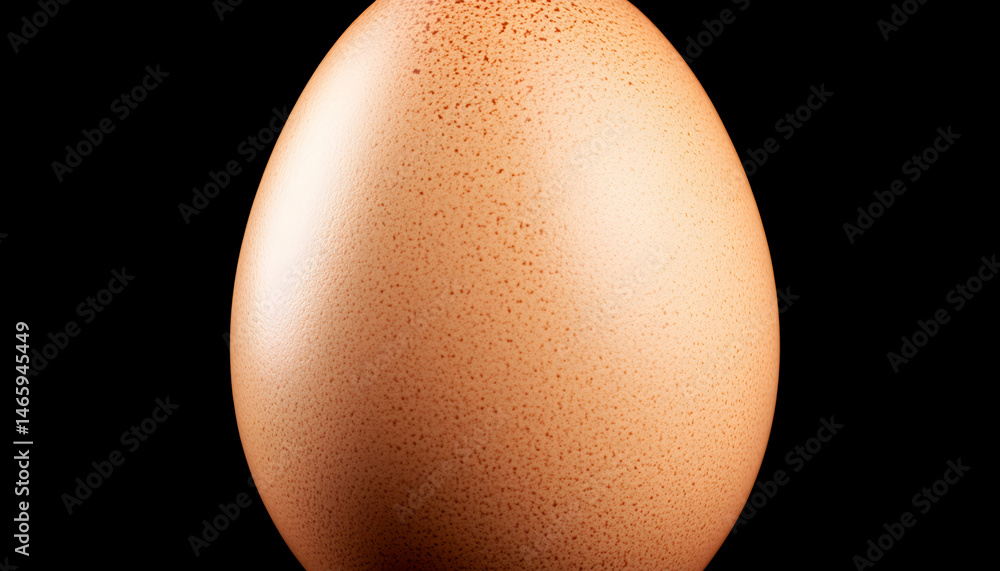 Poster close-up of a single brown egg shell, isolated on a black background, showcasing its texture and sub