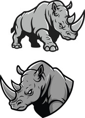 Obraz premium Rhino Mascot Logos – Full Body and Head Variants