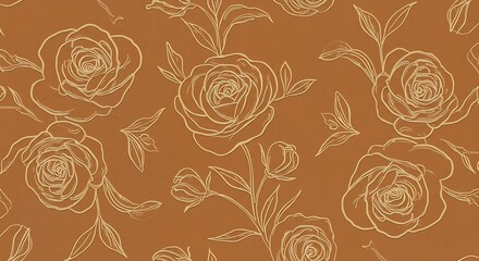 Modern flower line art pattern on a warm earthy background