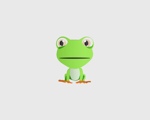 green frog on white background
