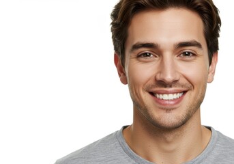 Obraz premium Portrait of a smiling man with brown hair against isolated on white background
