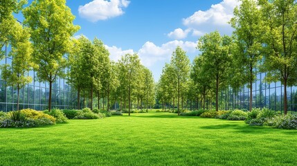 Obraz premium Lush Green Cityscape Oasis, Peaceful Haven of Trees in an Urban 