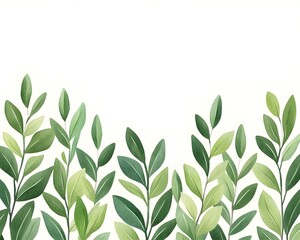 Fototapeta premium Lush green foliage arranged in a horizontal border against a white background