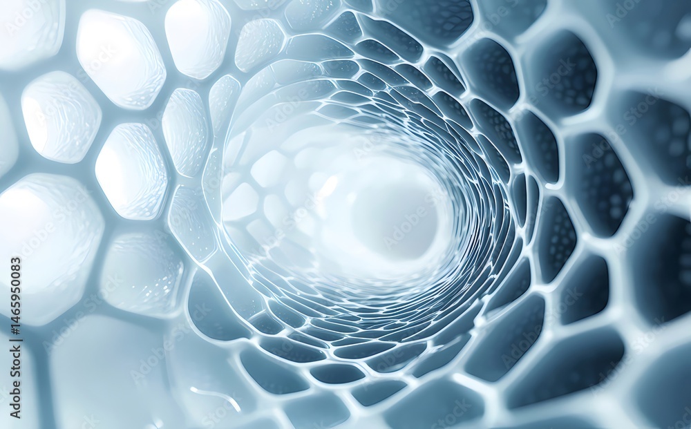 Poster 青い細胞構造のトンネル抽象的な科学技術の背景とデザインハニカムパターンと未来的な医療イノベーション