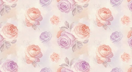 Seamless floral pattern with vintage roses in soft pastel tones